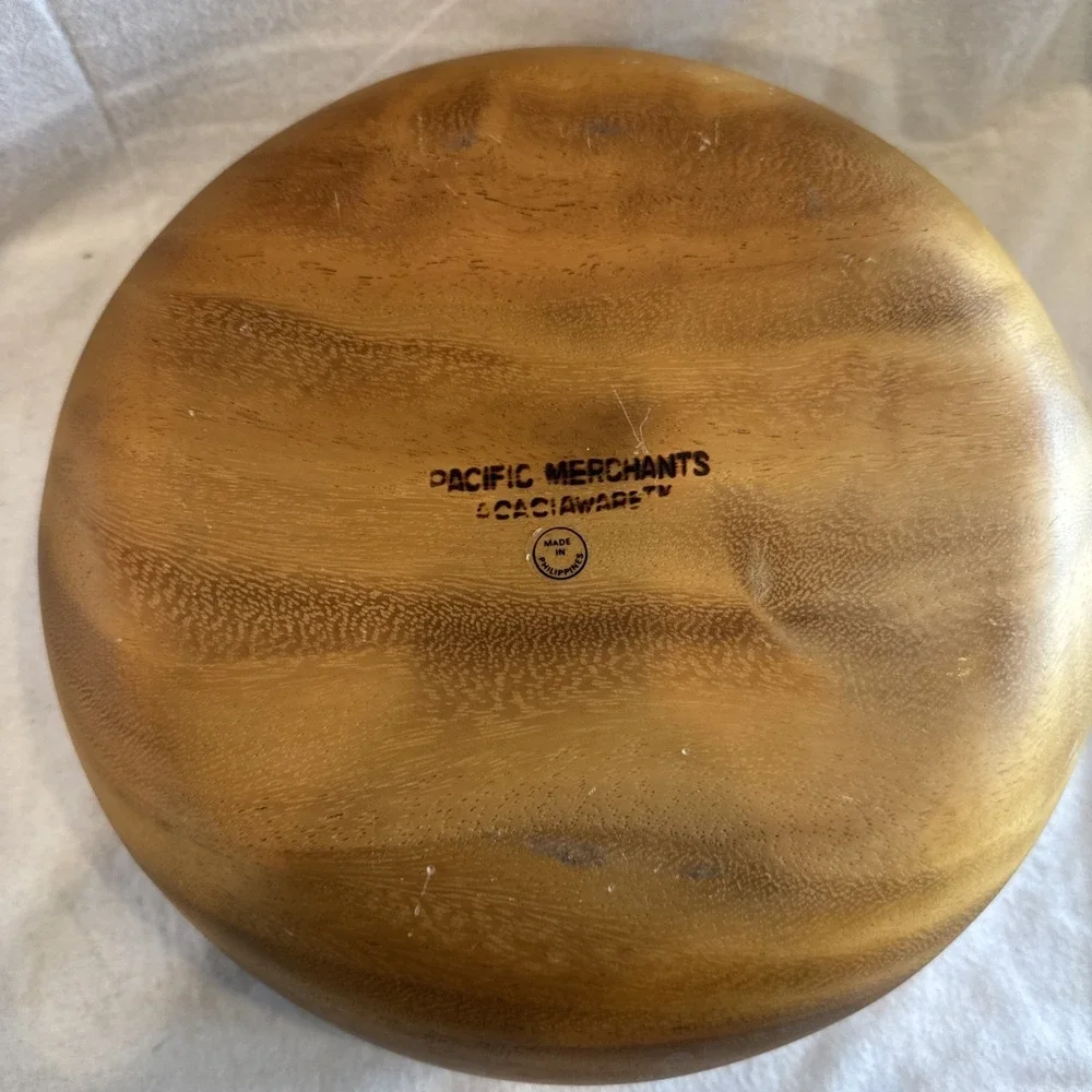 Pacific Merchants Acacia Wood Round Calabash Bowl Handcrafted 9